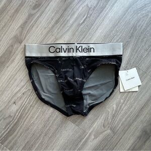 Calvin Klein | Brushed Microfiber Stretch Hip Brief in Black Logo Print (Small)